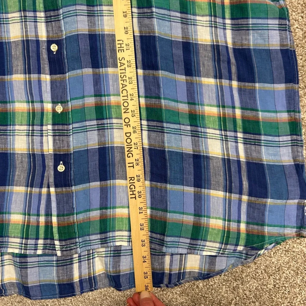 NWT Polo Ralph Lauren‎ Button Down Plaid Linen Shirt Men Size 2XB Blue Green